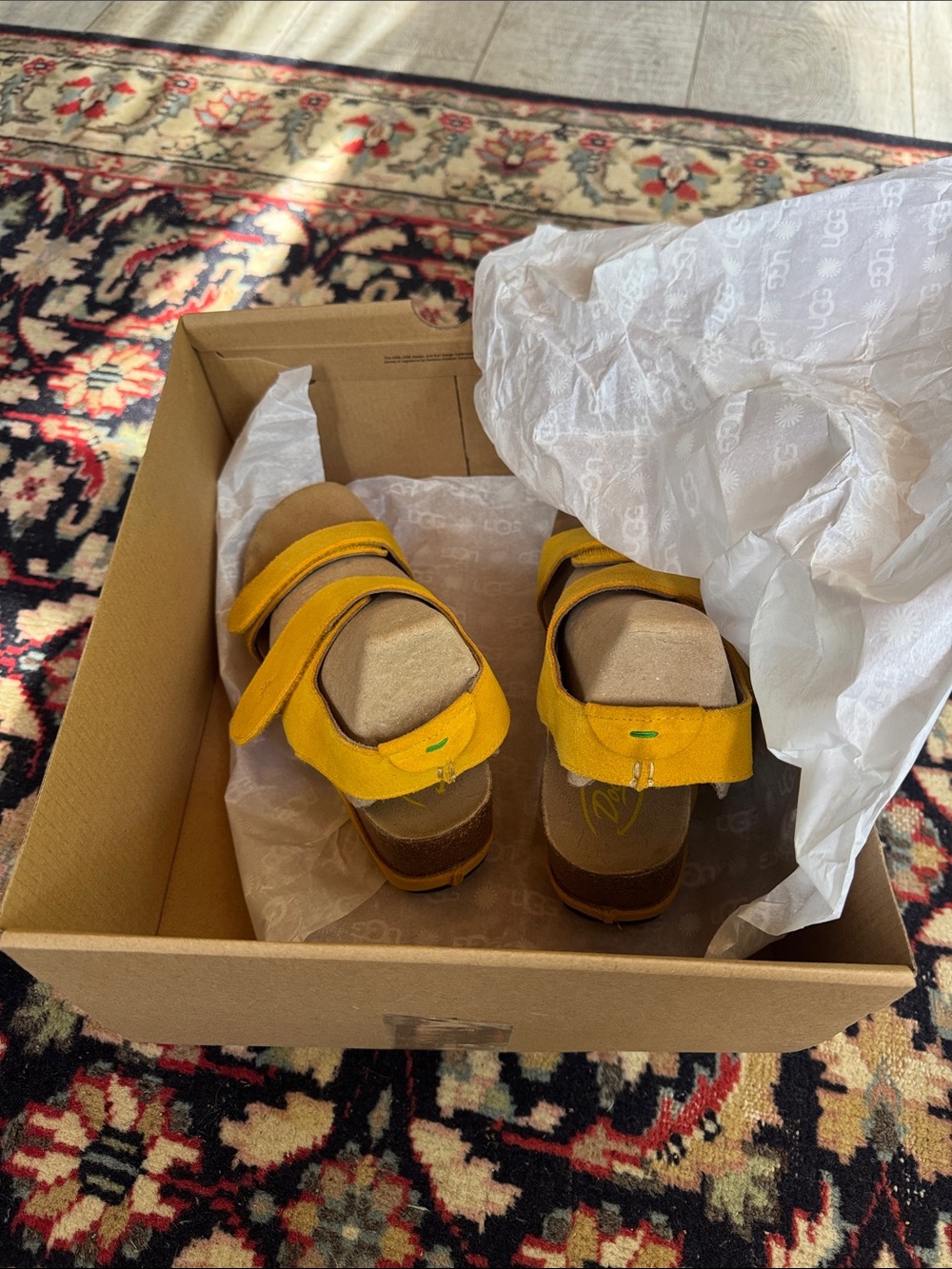 Kids Yellow Suede Velcro Sandals - Comfortable Cork Footbed